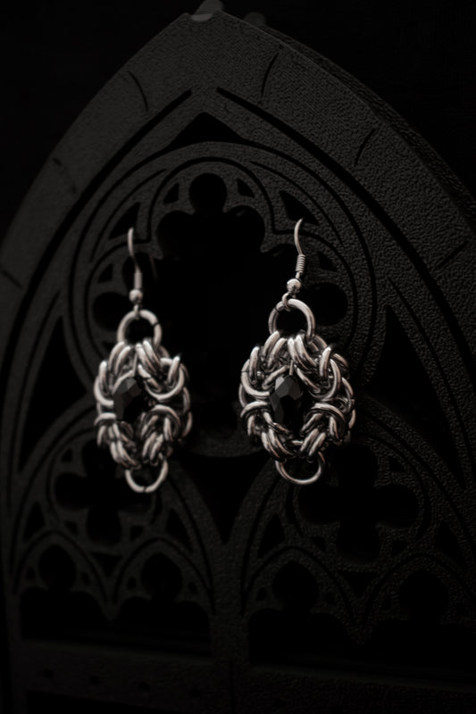 Pendiente perla negra/roja