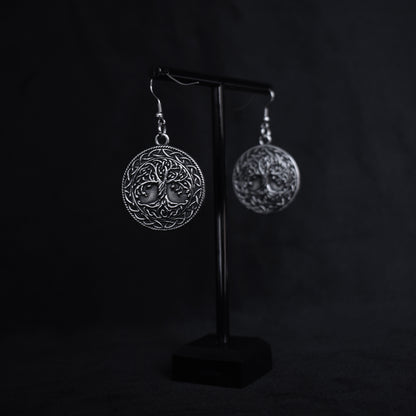 Pendientes Árbol de la Vida Gótico – Acero Inoxidable | Símbolo Nórdico Dark