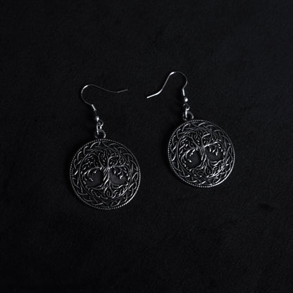 Pendientes Árbol de la Vida Gótico – Acero Inoxidable | Símbolo Nórdico Dark
