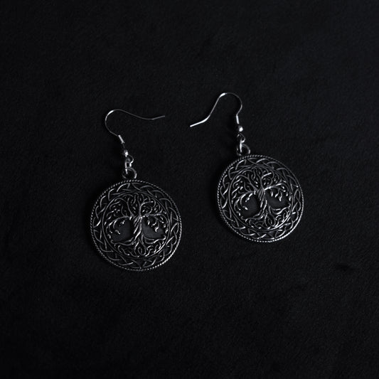 Pendientes Árbol de la Vida Gótico – Acero Inoxidable | Símbolo Nórdico Dark