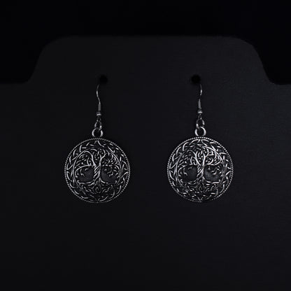 Pendientes Árbol de la Vida Gótico – Acero Inoxidable | Símbolo Nórdico Dark